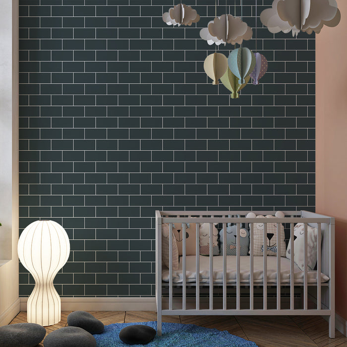 Børneværelses-tapet | Mørkeblå murstensvæg til et moderne look