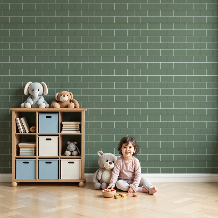 Kids room wallpaper | Soft green brick wall for a soothing atmosphere