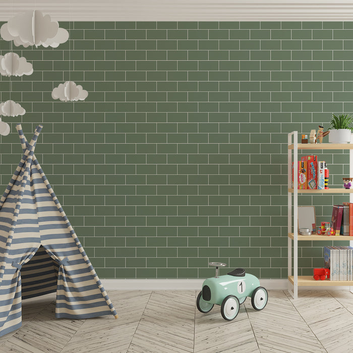 Kids room wallpaper | Soft green brick wall for a soothing atmosphere