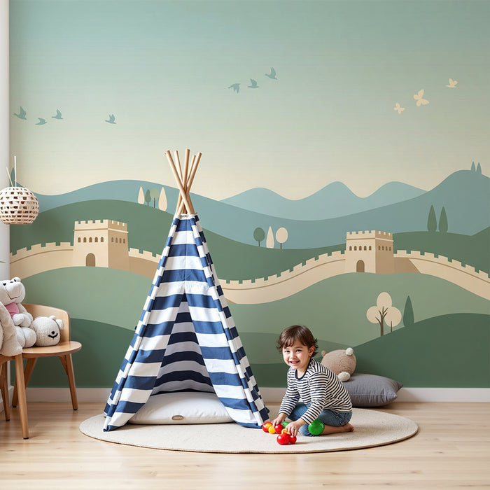 Papel de parede para quarto infantil | Murais estilizados e paisagens tranquilas