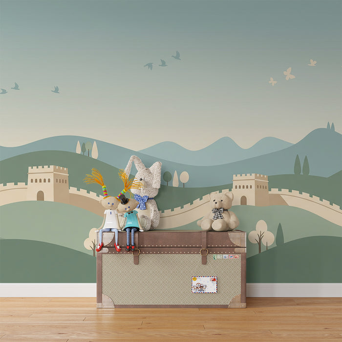Papel de parede para quarto infantil | Murais estilizados e paisagens tranquilas