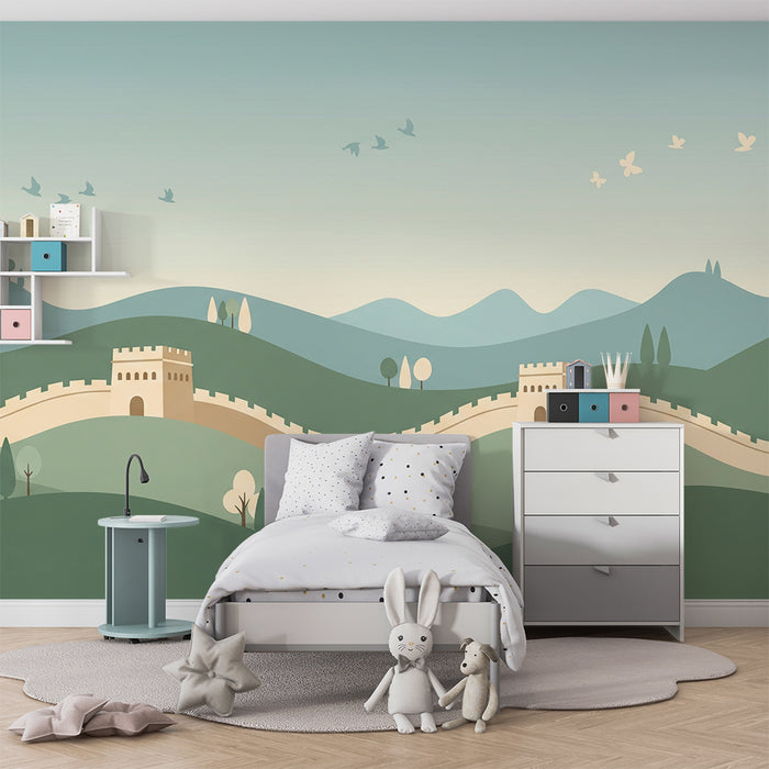 Papel de parede para quarto infantil | Murais estilizados e paisagens tranquilas
