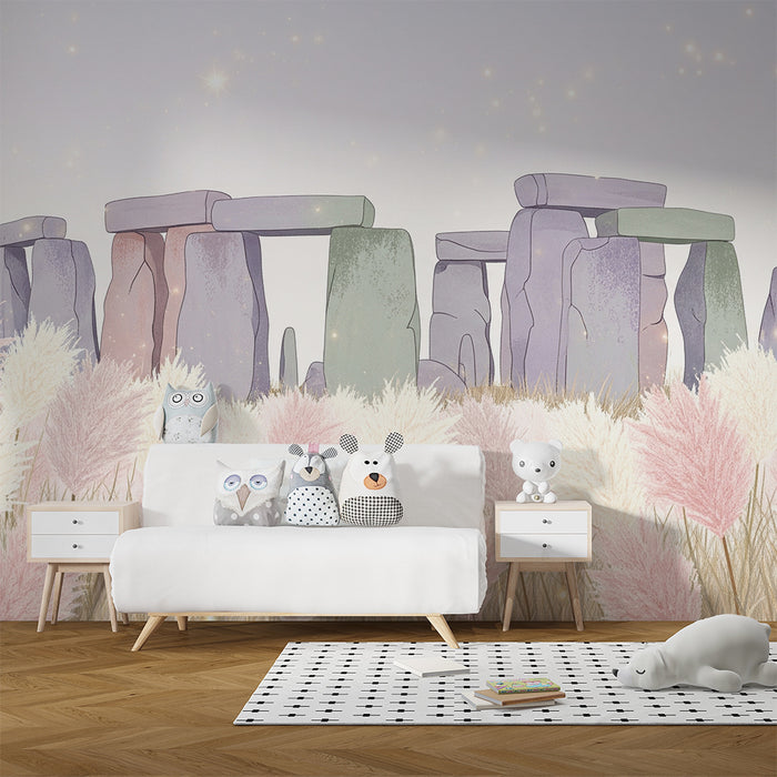 Barntapet | Mystiska Stonehenge omgiven av pampasgräsblommor