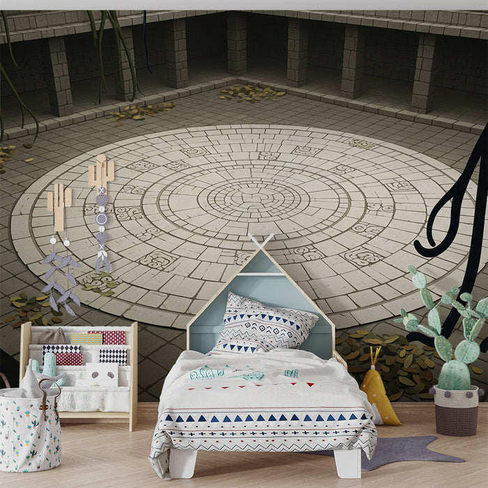 Kids' Room Wallpaper | Ancient Mysterious Temple with Geometric Patterns