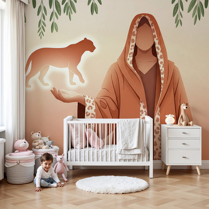Kids room wallpaper | Mystical jungle with feline silhouette