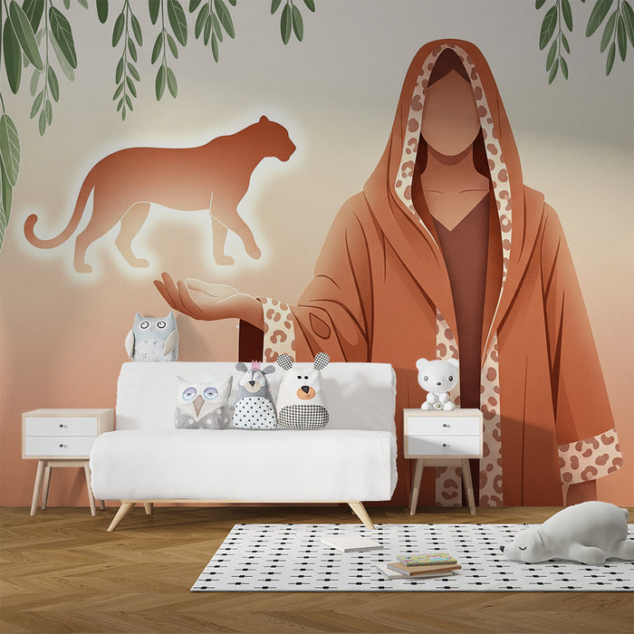 Kids room wallpaper | Mystical jungle with feline silhouette