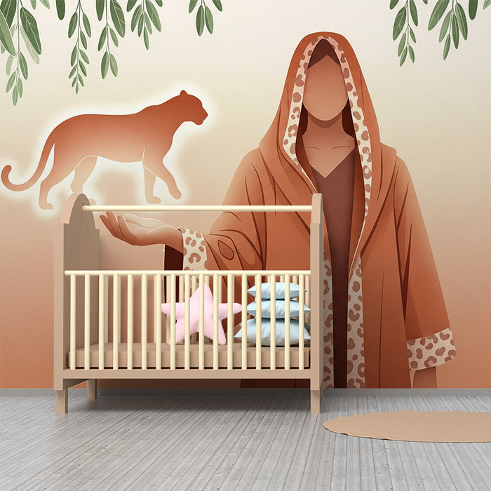 Kids room wallpaper | Mystical jungle with feline silhouette