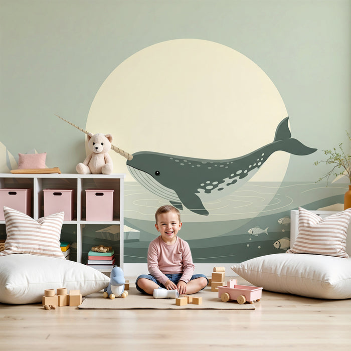 Papier peint chambre enfant | Narval dans un océan calme