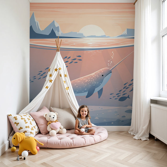 **Papier peint chambre enfant | Narval majestueux nageant dans les eaux arctiques**

**Deutsch:**

Kinderzimmer Tapete | Majestätischer Narwal schwimmt in arktischen Gewässern
