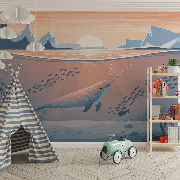 **Papier peint chambre enfant | Narval majestueux nageant dans les eaux arctiques**

**Deutsch:**

Kinderzimmer Tapete | Majestätischer Narwal schwimmt in arktischen Gewässern