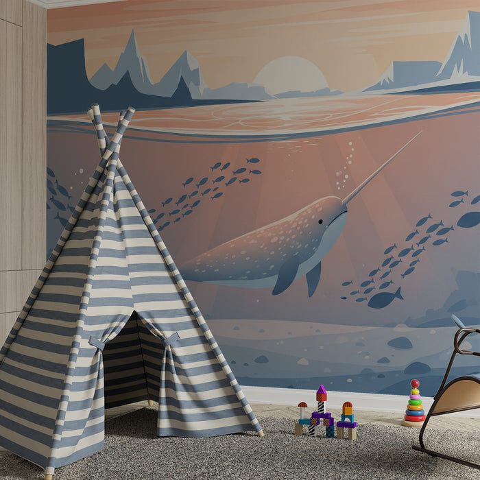 **Papier peint chambre enfant | Narval majestueux nageant dans les eaux arctiques**

**Deutsch:**

Kinderzimmer Tapete | Majestätischer Narwal schwimmt in arktischen Gewässern