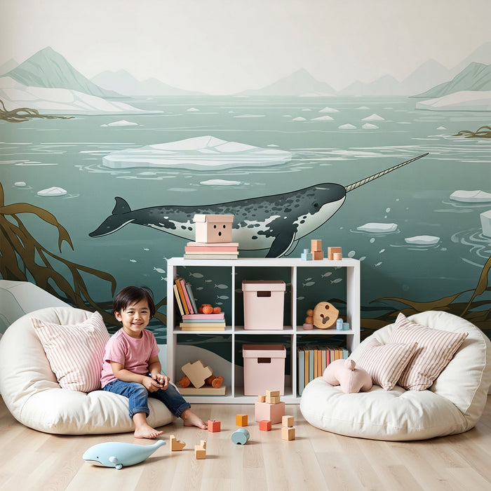 Papier peint chambre enfant | Narval majestueux nageant dans les eaux glacées