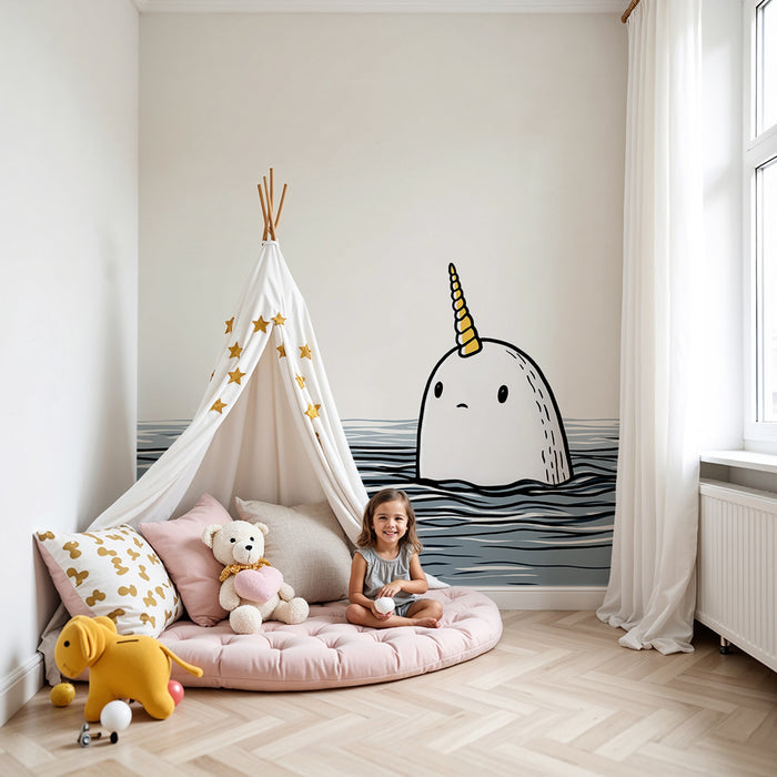 Barntapet | Söt narval som dyker upp ur vågorna