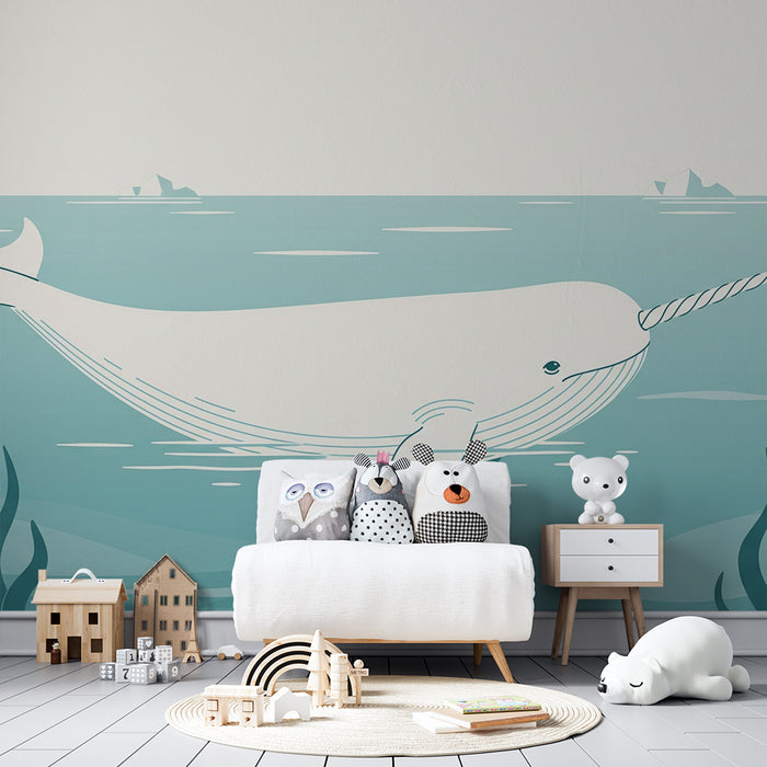 Børnetapet | Narwhal svømmer i beroligende vand