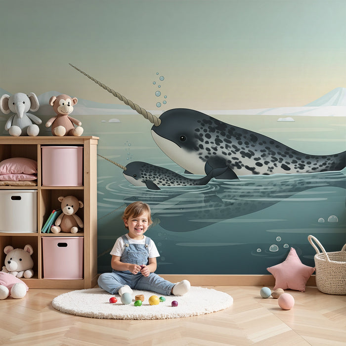 Papier peint chambre enfant | Narvals in koud water