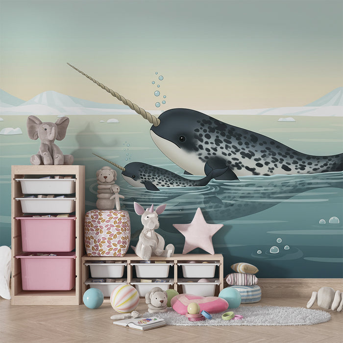 Papier peint chambre enfant | Narvals in koud water