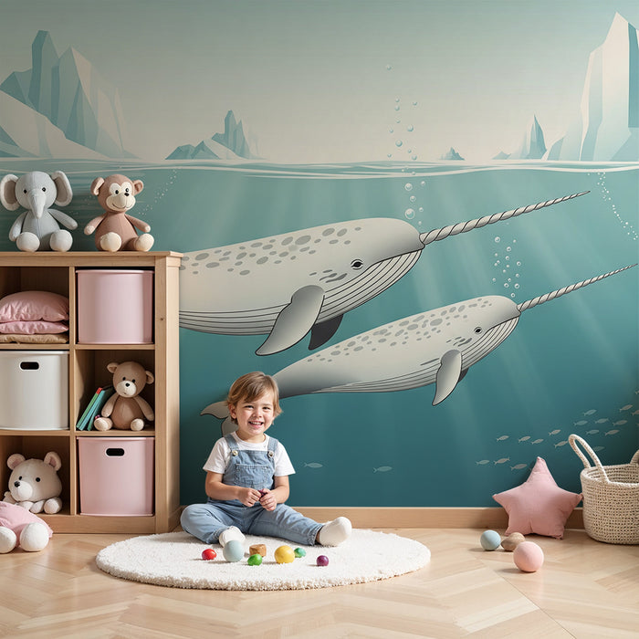 Papier peint chambre enfant | Narvals majestueux nageant sous les glaces