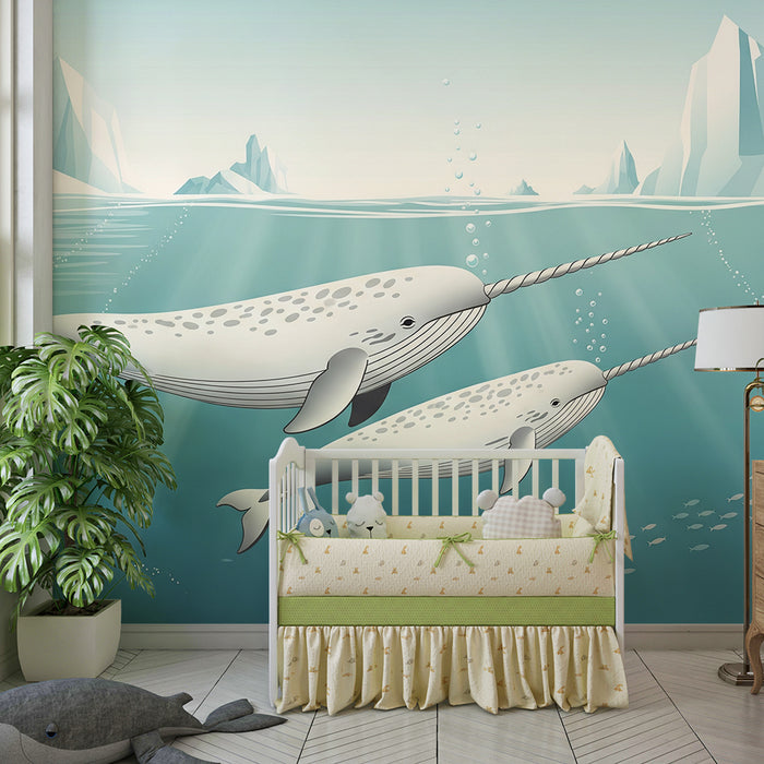 Papier peint chambre enfant | Narvals majestueux nageant sous les glaces