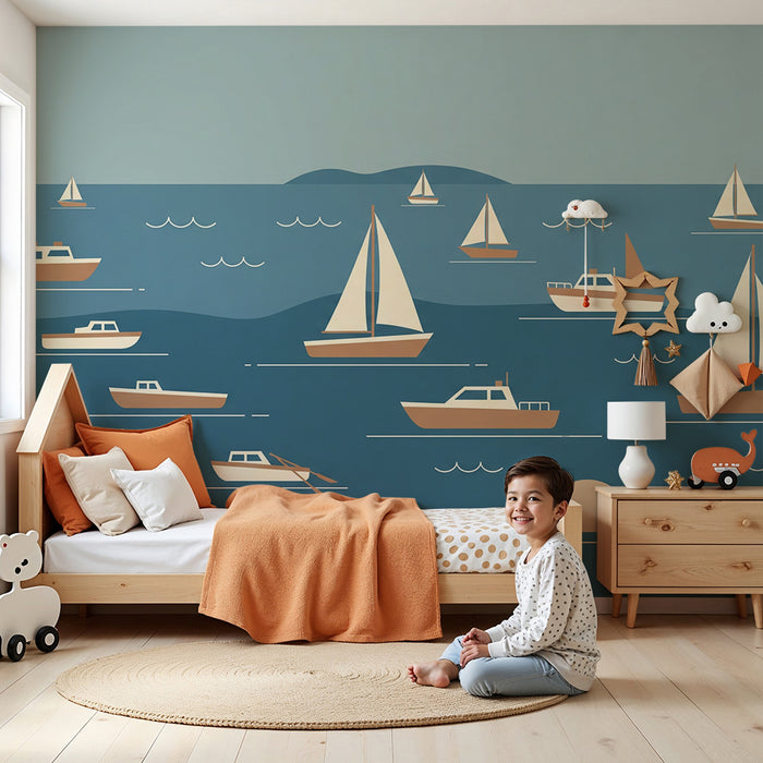 Papier peint chambre enfant | Naviguez sur des mers paisibles avec des bateaux colorés