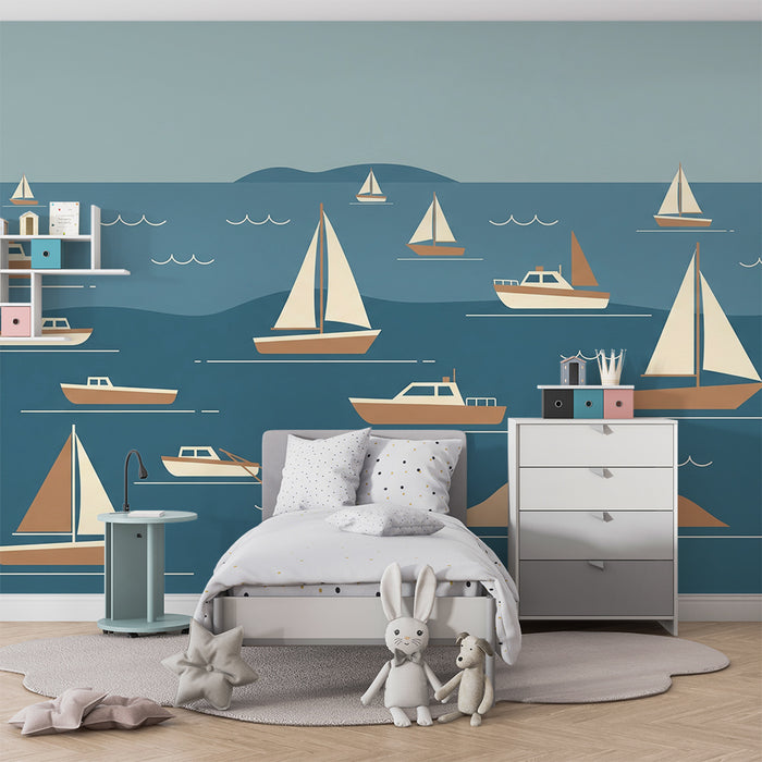 Papier peint chambre enfant | Naviguez sur des mers paisibles avec des bateaux colorés