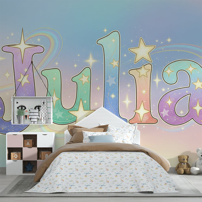 Kinderzimmer Tapete | Personalisierter Name mit Sternen und Pastellfarben
