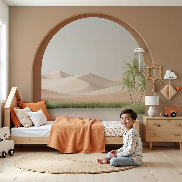 Papier peint chambre enfant | Oasis paisible avec dunes et palmiers