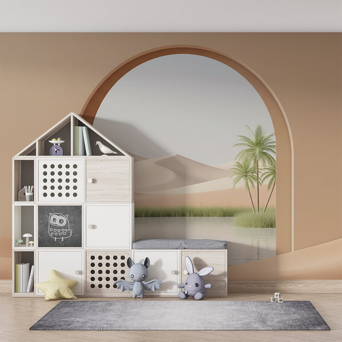 Papier peint chambre enfant | Oasis paisible avec dunes et palmiers