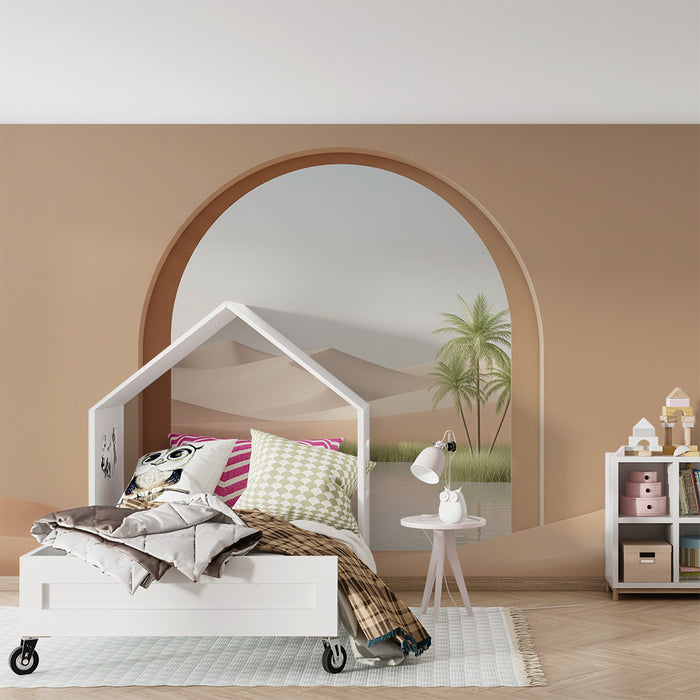 Papier peint chambre enfant | Oasis paisible avec dunes et palmiers