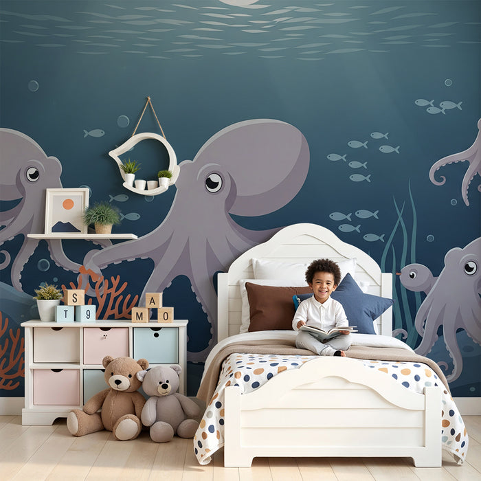 Tapety do pokoje dítěte | Roztomilí chobotničci v barevném podmořském světě