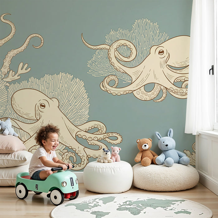Papier peint chambre enfant | Octopodes joyeux dans un univers marin apaisant