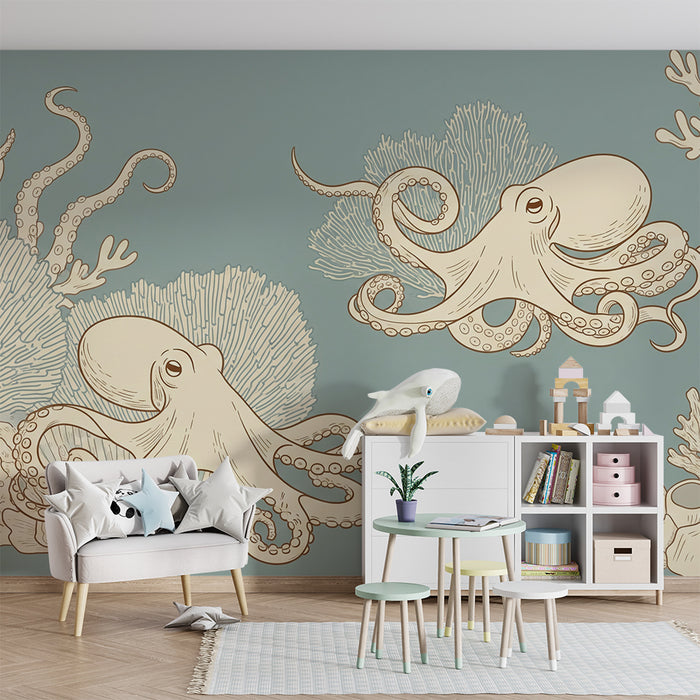 Papier peint chambre enfant | Octopodes joyeux dans un univers marin apaisant