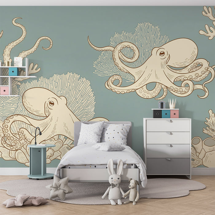 Papier peint chambre enfant | Octopodes joyeux dans un univers marin apaisant