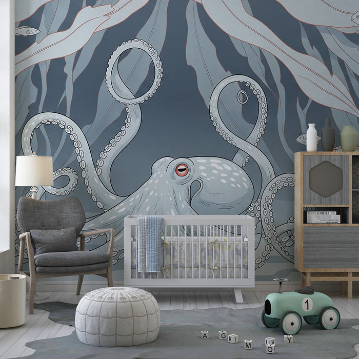 Papier peint chambre enfant | Octopus et vie marine dans un décor sous-marin apaisant