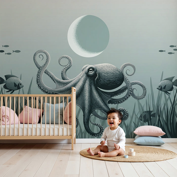 **Tapete Kinderzimmer | Majestätischer Oktopus und beruhigende Unterwasserwelt**