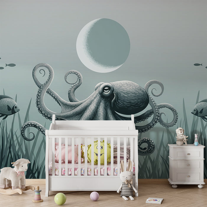 **Tapete Kinderzimmer | Majestätischer Oktopus und beruhigende Unterwasserwelt**