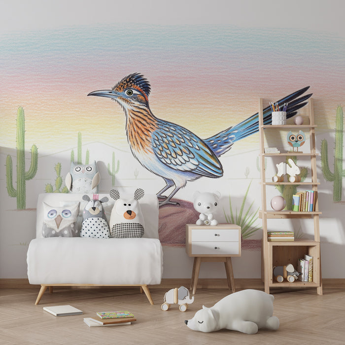 Papier peint chambre enfant | Oiseau coloré dans le désert