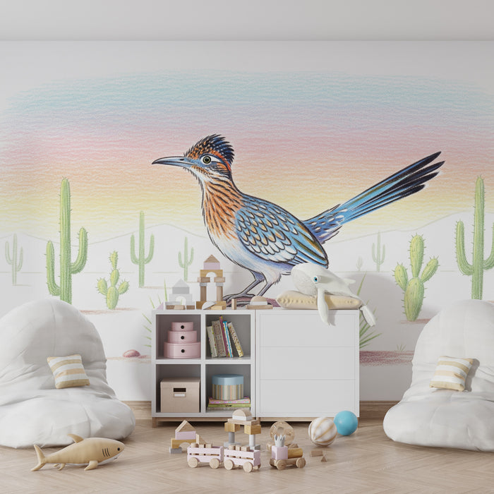 Papier peint chambre enfant | Oiseau coloré dans le désert