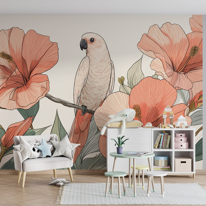 Tapet barnerom | Fugl og tropiske blomster