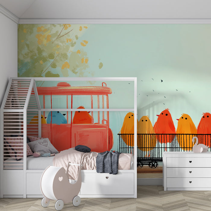 Papier peint chambre enfant | Oiseaux en balade colorés