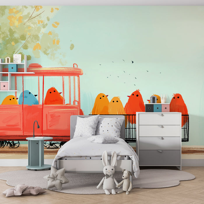 Papier peint chambre enfant | Oiseaux en balade colorés