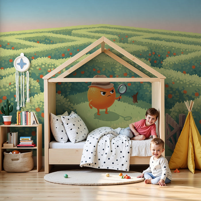 Kids' Room Wallpaper | Tangy Orange in an Orchard Maze