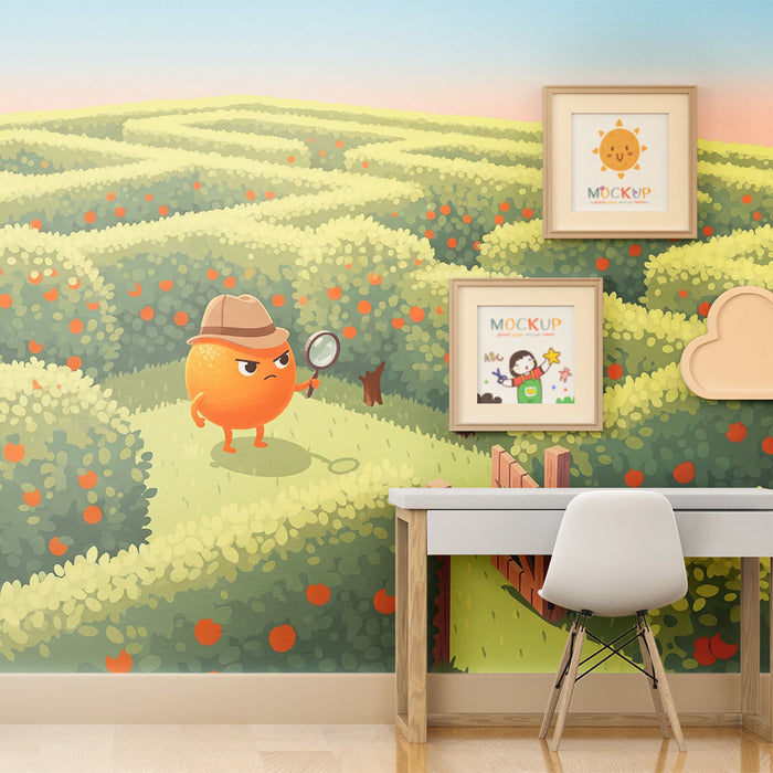 Kids' Room Wallpaper | Tangy Orange in an Orchard Maze
