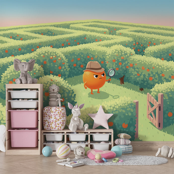 Kids' Room Wallpaper | Tangy Orange in an Orchard Maze