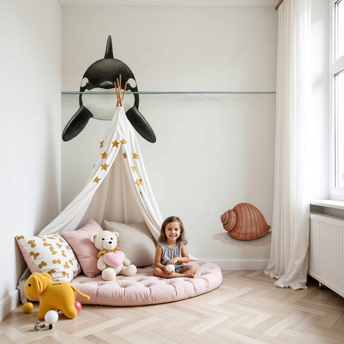 Papier peint chambre enfant | Orque joyeuse et nature marine