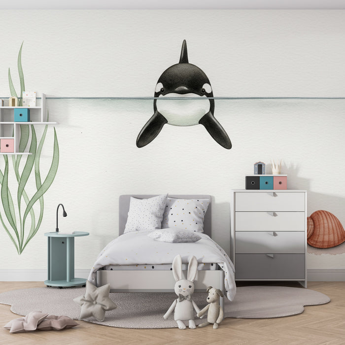 Papier peint chambre enfant | Orque joyeuse et nature marine