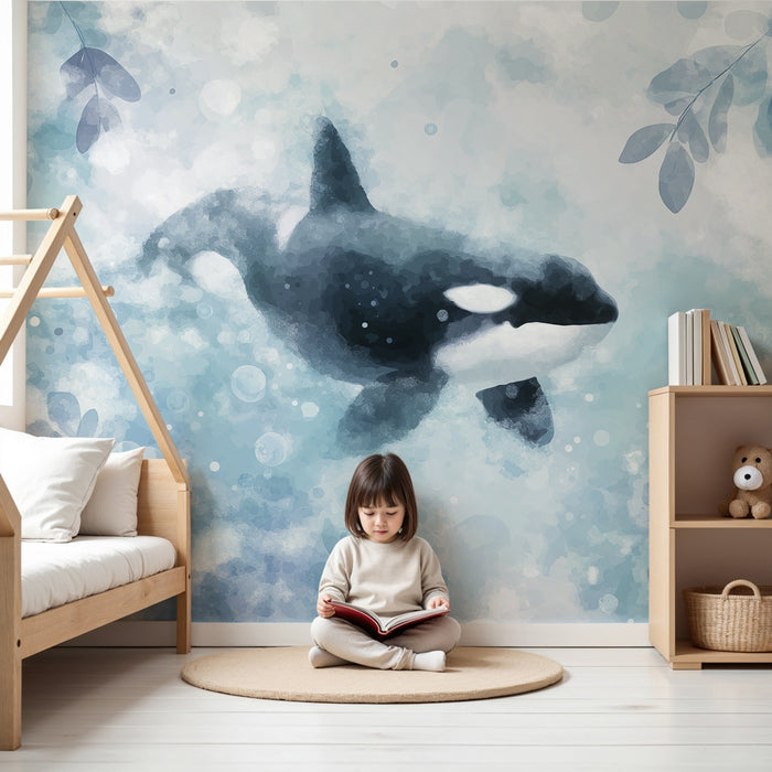 Papel pintado infantil | Majestuosa orca y océano tranquilo