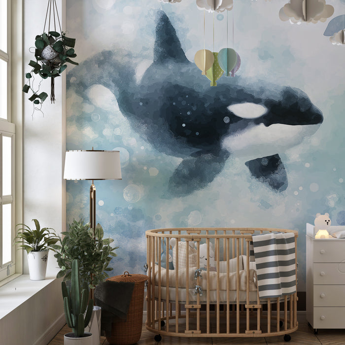 Papel pintado infantil | Majestuosa orca y océano tranquilo