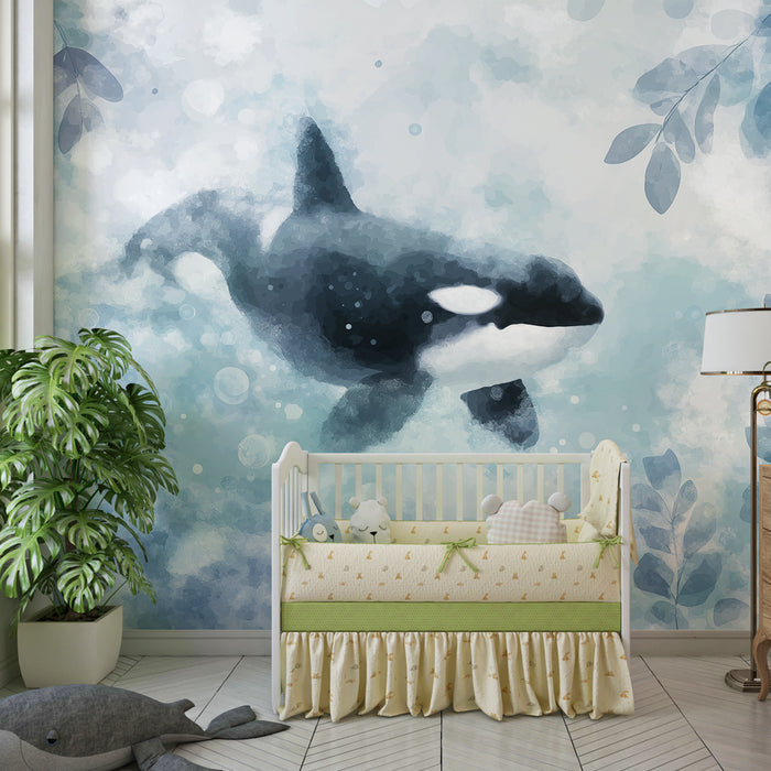 Papel pintado infantil | Majestuosa orca y océano tranquilo