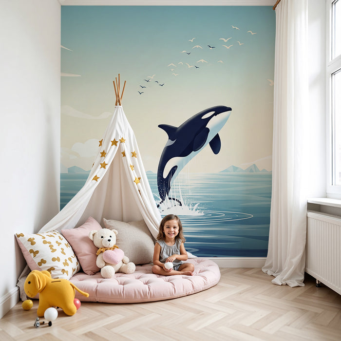 Papier peint chambre enfant | Orque majestueuse sautant dans l'océan