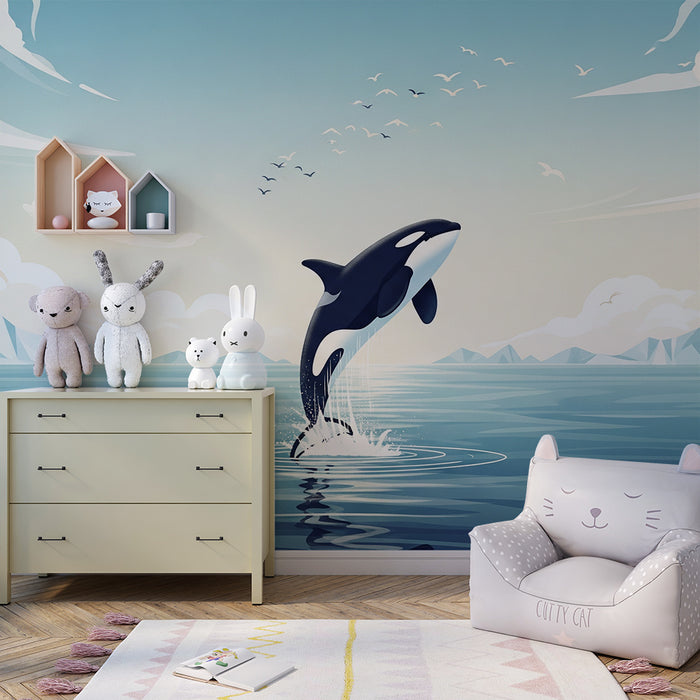 Papier peint chambre enfant | Orque majestueuse sautant dans l'océan